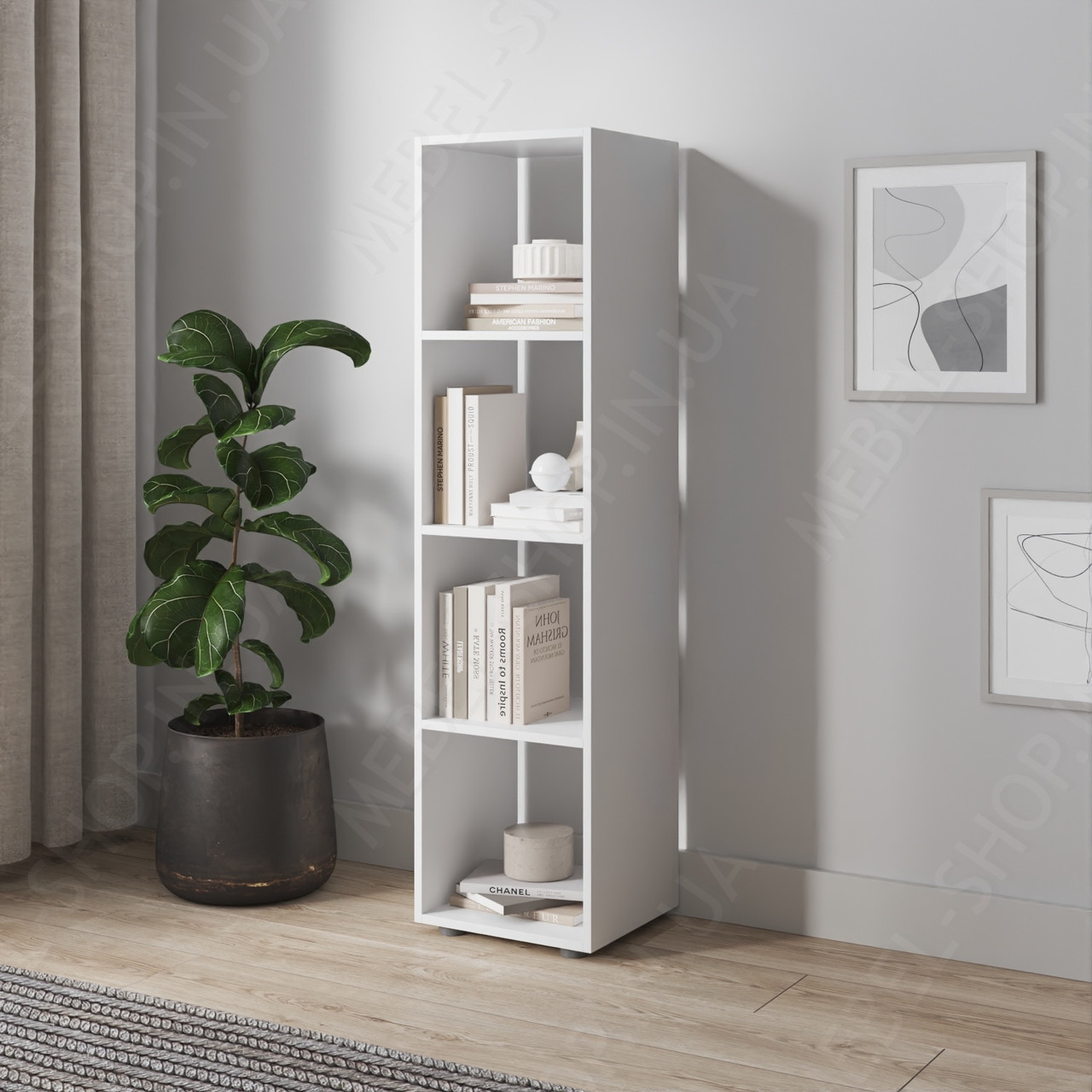 Книжковий стелаж відкритий на 4 осередки Вертикальні полиці підлогові для книг та квітів з ДСП, фото 1