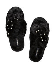 Домашні Тапочки Victoria's Secret Crisscross Faux Fur Slides, Чорні з перлами