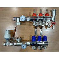 Колектор для теплої підлоги "Koer" в зборі без насоса на 3 контуру