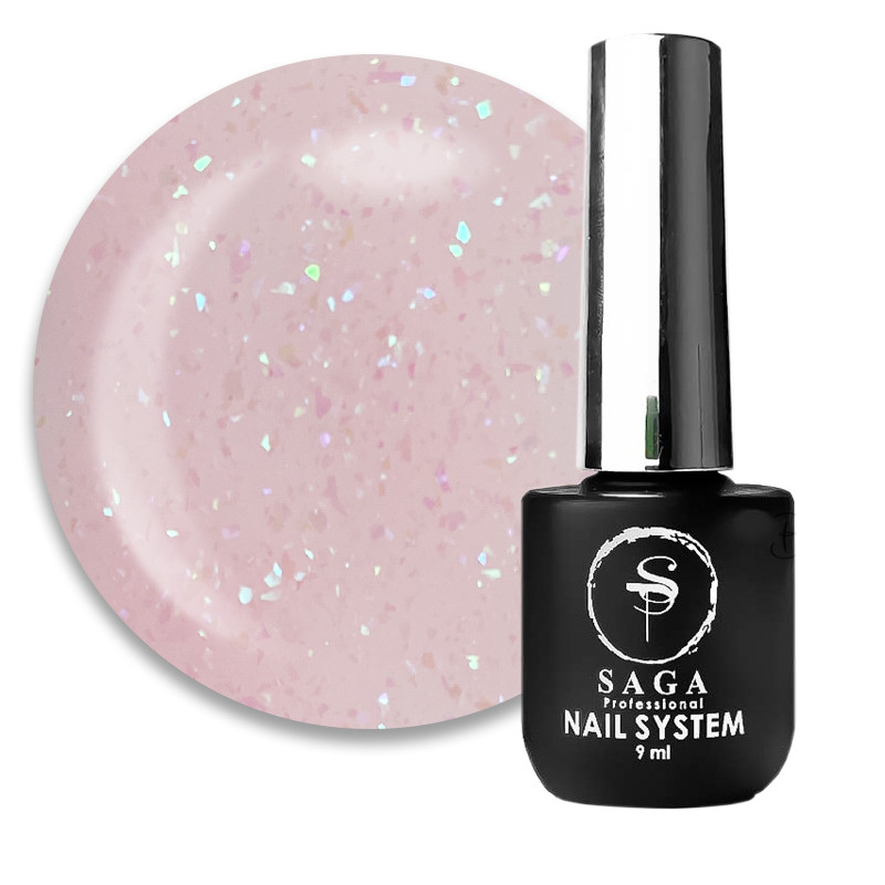 База камуфлювальна Saga Royal Base No04 (прозоро-рожевий із сирими та бірюзово-зеленими пластівцями юк), 9 мл