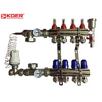 Колектор для теплої підлоги "Koer" в зборі без насоса на 4 контуру