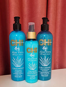 Набір CHI Aloe Vera для кучерявого волосся (Шампунь 340 мл + Кондиціонер 340 мл+ Незмивний Кондиціонер 177 мл)
