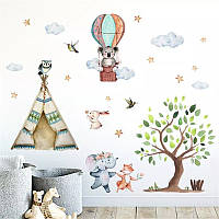 Наклейки для дитячої кімнати Коала на повітряній кулі звірі в лісі (лист 60 х 60 см) Б171