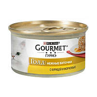 Консервированный корм "нежные биточки" для кошек Gourmet Gold  с курицей и морковью 85 г х 12 шт