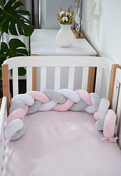 Захист у ліжечко Бампер-коса Baby Veres White Pink Grey 120х15 см