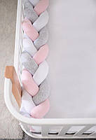 Захист у ліжечко Бампер-коса Baby Veres White Pink Grey 120х15 см, фото 3