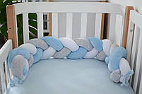 Захист у ліжечко Бампер-коса Baby Veres White Blue Grey 120х15 см, фото 6