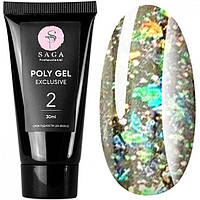 Полігель Saga Poly Gel Exclusive No2 (прозорий із великим шимером), 30 мл