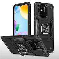 Протиударний чохол для Xiaomi Redmi 10C чорний із кільцем підставкою