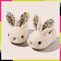 Плюшевые детские тапочки Кигуруми Кролики мягкие тапочки зайчики игрушки пушистые белые с задником 24-25 р