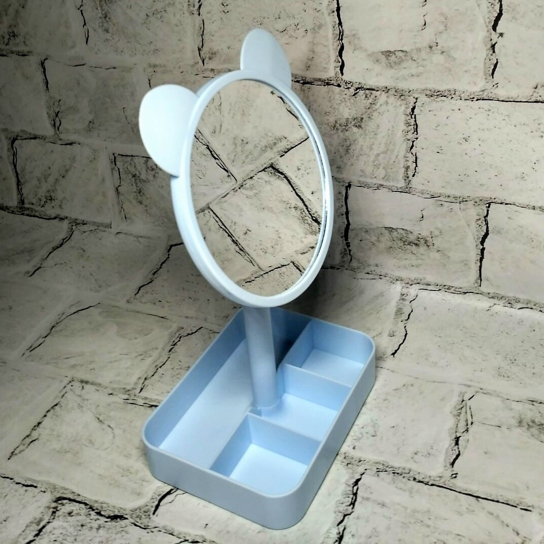 Дзеркало косметичне настільне кругле з органайзером 30х15,3 см Блакитне ST22-35-1