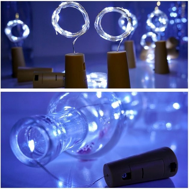 20 шт ОПТ 2м 20LED Світлодіодна Гірлянда Нитка Холодна Біла на Батарейках Крапля Роси пробка, фото 1