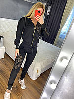 Женский трикотажный спортивный костюм Versace Турция с камнями в золоте Черный, 2XL