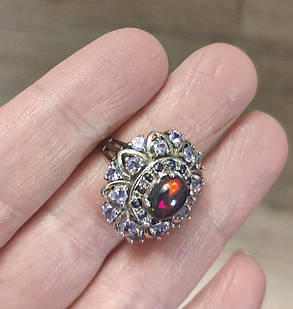 Серебряное кольцо с натуральным черным  опалом, фото 2