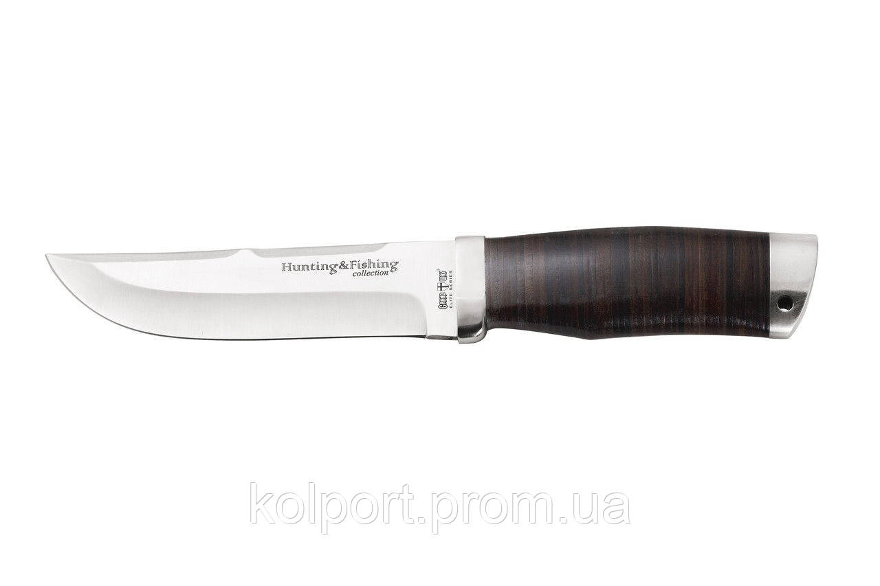 Ніж мисливський рукоять набірна шкіра, шкіряний чохол у комплекті, тактичний ніж, рибальський ніж
