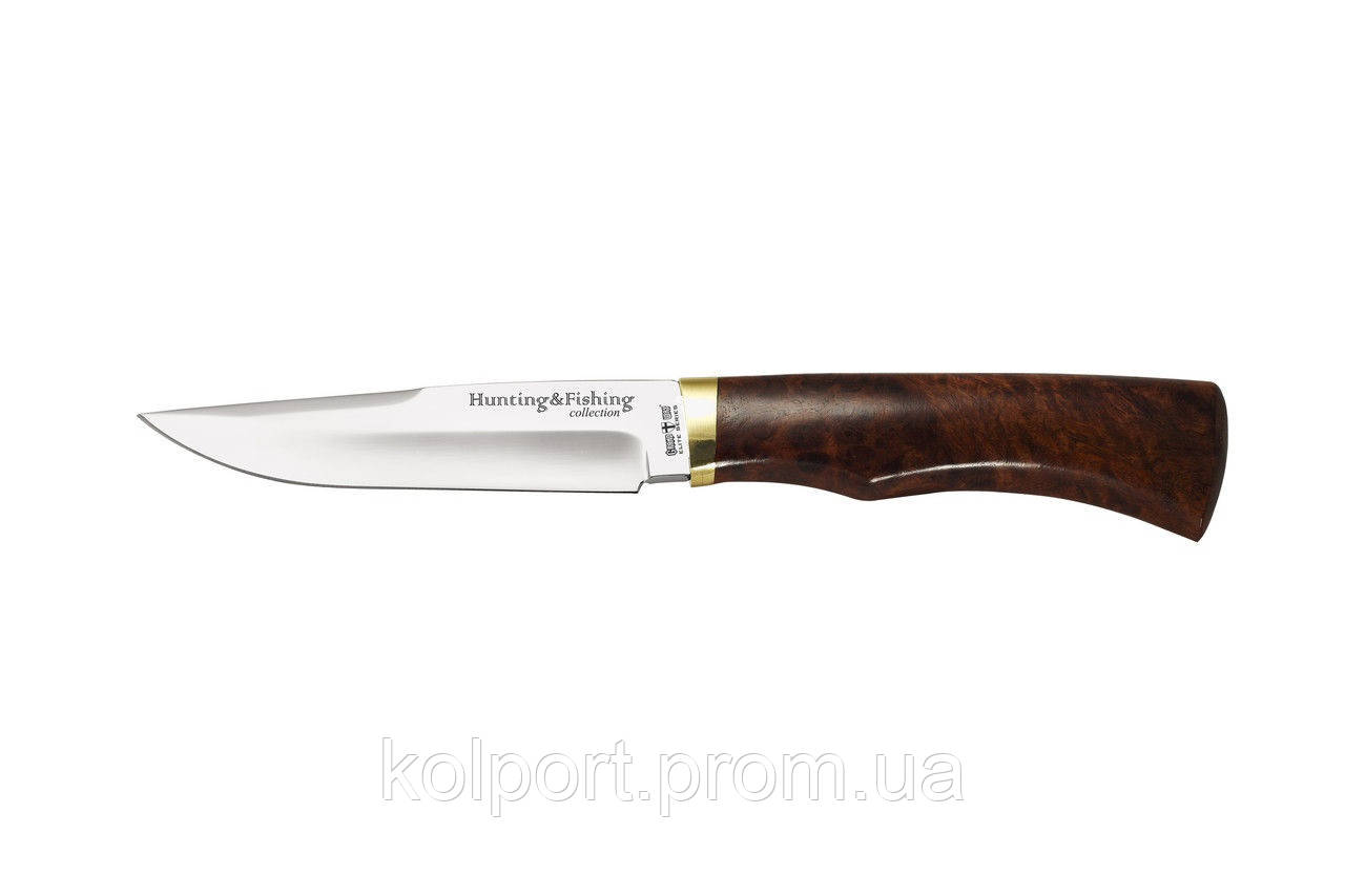 Ніж мисливський з кап-берези, сталь 440С, шкіряні піхви, мисливський ніж, рибацький