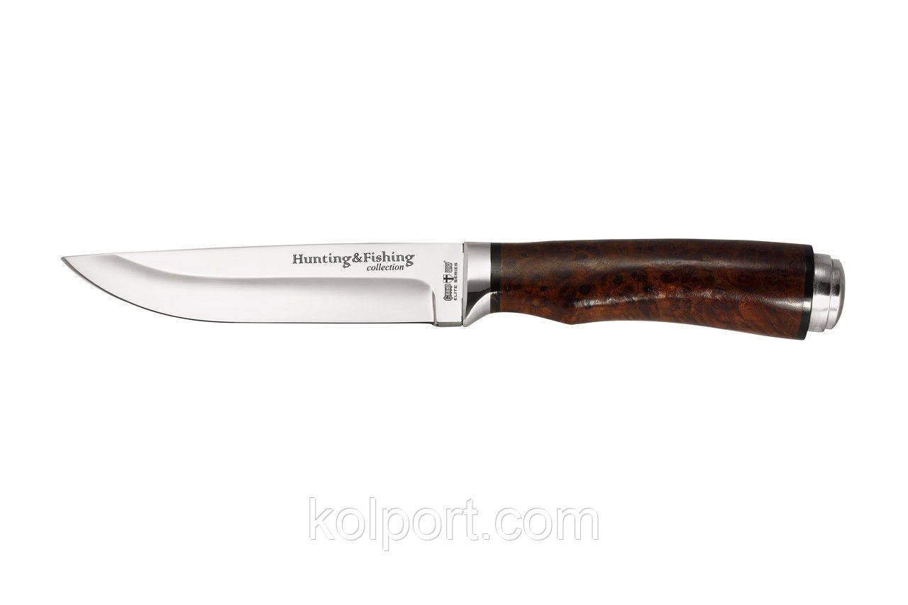 Елітний мисливський і рибальський ніж з кап-берези, сталь 440С, шкіряні піхви, мисливський ніж, рибацький