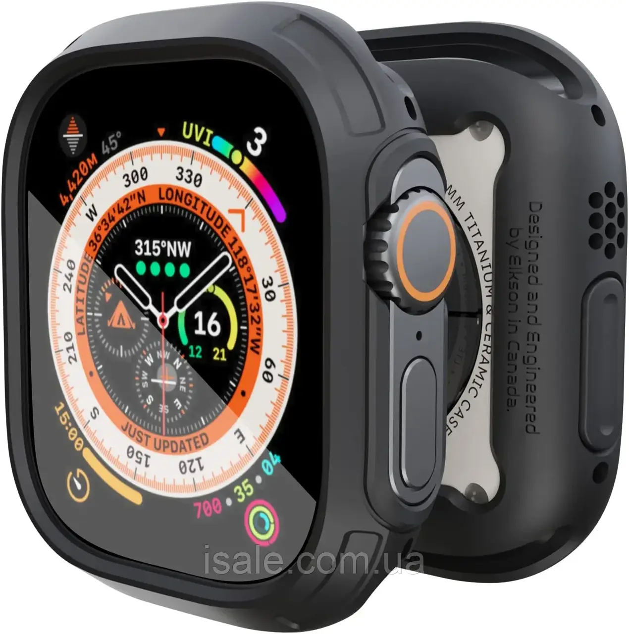 Фірмовий чохол зі склом elkson Rugged Quattro 2.0 для Apple Watch Ultra 2/Ultra 49 mm, Чорний, фото 1