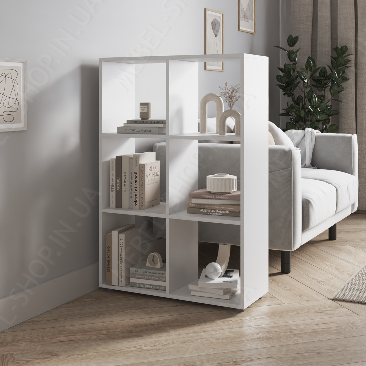 Книжковий стелаж відкритий на 6 вічок 720 мм шириною Полиці для книжок з Ламінованого ДСП, фото 1