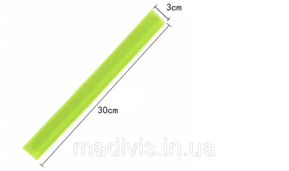Браслет світловідбивний флікер 30 см. ширина 3 см. САЛАТОВИЙ, фото 1