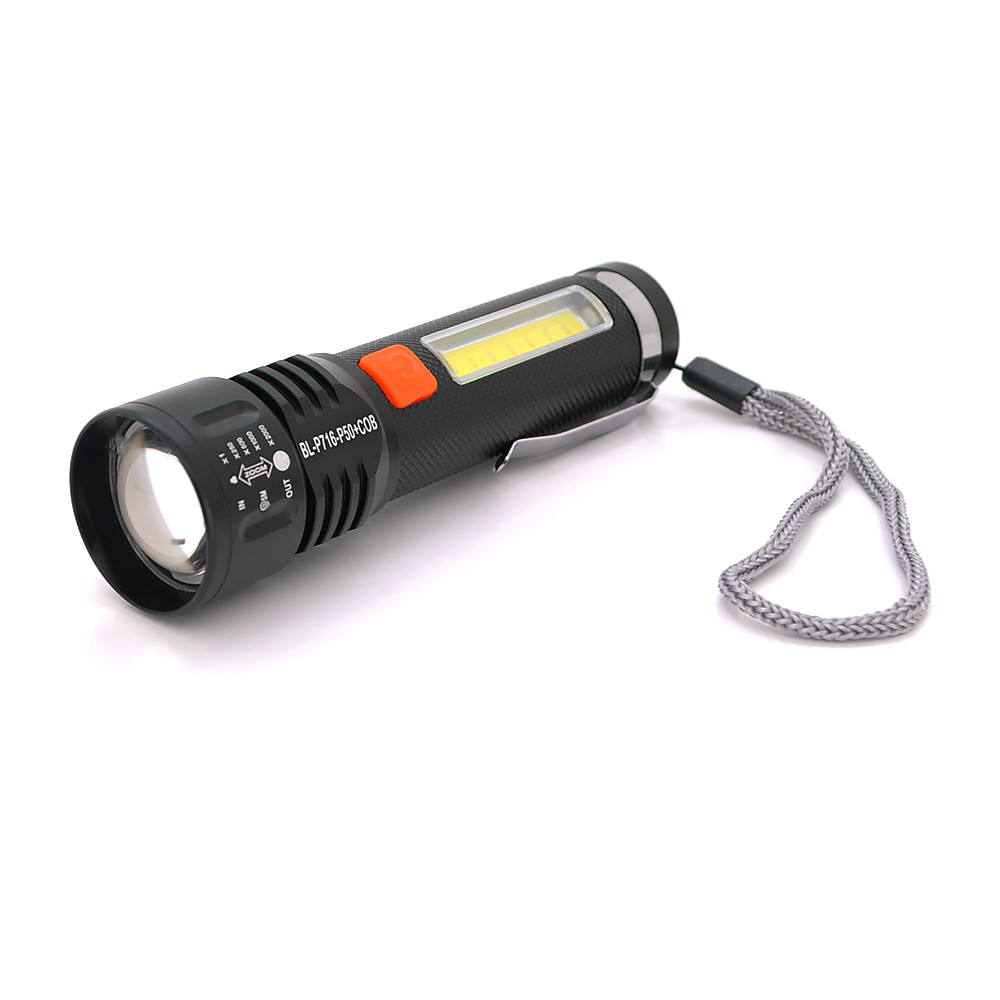 Ліхтарик Balog BL-716-P50+Red, Zoom, 2+2 режими, алюміній, вбудований акум, USB-кабель, BOX