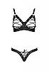 Комплект з екошкіри CELINE BIKINI 6XL/7XL — Passion: відкритий бра зі стрічками, стринги зі шнурівкою, фото 3