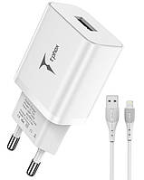 Сетевое зарядное устройство T-PHOX TCC-124 Pocket USB + Lightning Cable White