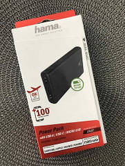 15000 mAh Повербанк Зовнішній акумулятор Hama Power Bank Grey для смартфона планшета ALU15HD