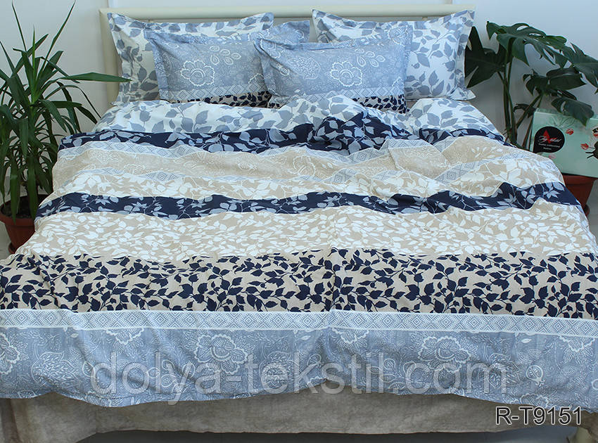 Сімейний комплект постільної білизни ТМ TAG з турецького Ранфорсу, бавовна з компаньоном R-T9151, фото 1
