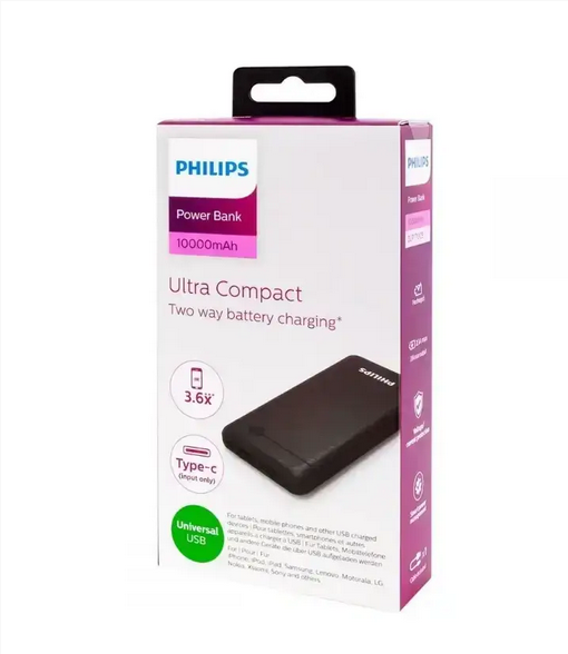 Портативний зарядний пристрій Powerbank Philips 10000mAh / 2USB / Type-C / microUSB/ Оригінал