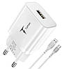 Мережевий зарядний пристрій T-PHOX TCC-124 Pocket USB + Type-C Cable White, фото 3