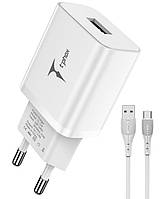 Сетевое зарядное устройство T-PHOX TCC-124 Pocket USB + Type-C Cable White