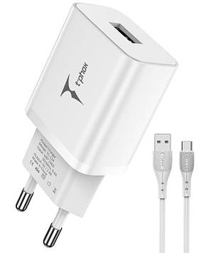 Мережевий зарядний пристрій T-PHOX TCC-124 Pocket USB + Type-C Cable White