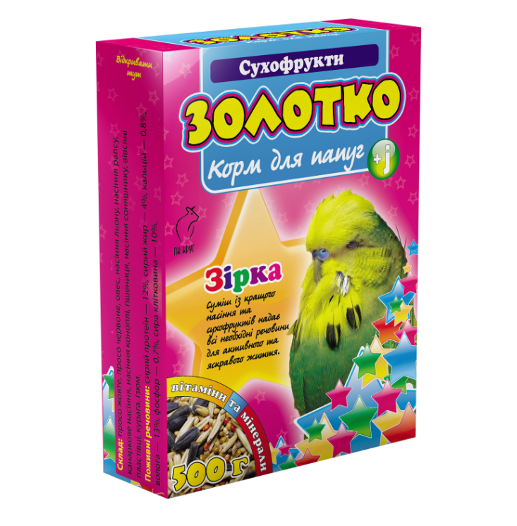 Корм "Золотко" для папуг "Сухофрукти" 500 г (Круг)