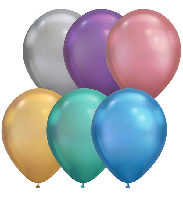 Повітряні кульки "Асорті" (28 см), 6 шт, США, особливість кольору - хром