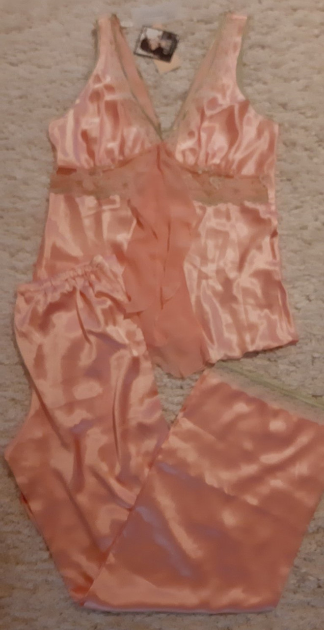 Жіночий шовковий комплект для сну та відпочинку зі  штанами COEMI   HIGH STYLE   ніжний персик