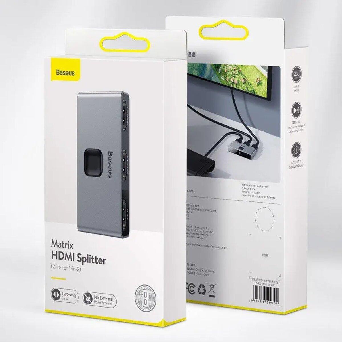 HDMI разветвитель сплиттер Hub splitter Baseus Matrix HDMI Switcher 2Х HDMI 4K Space Gray - фото 7 - id-p1734661066