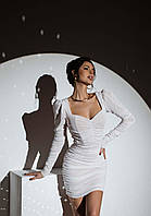 Коктейльна коротка біла сукня облягаюча з сіткою