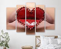 Модульная картина на холсте из пяти частей KIL Art Абстрактное сердце на губах 112x68 см