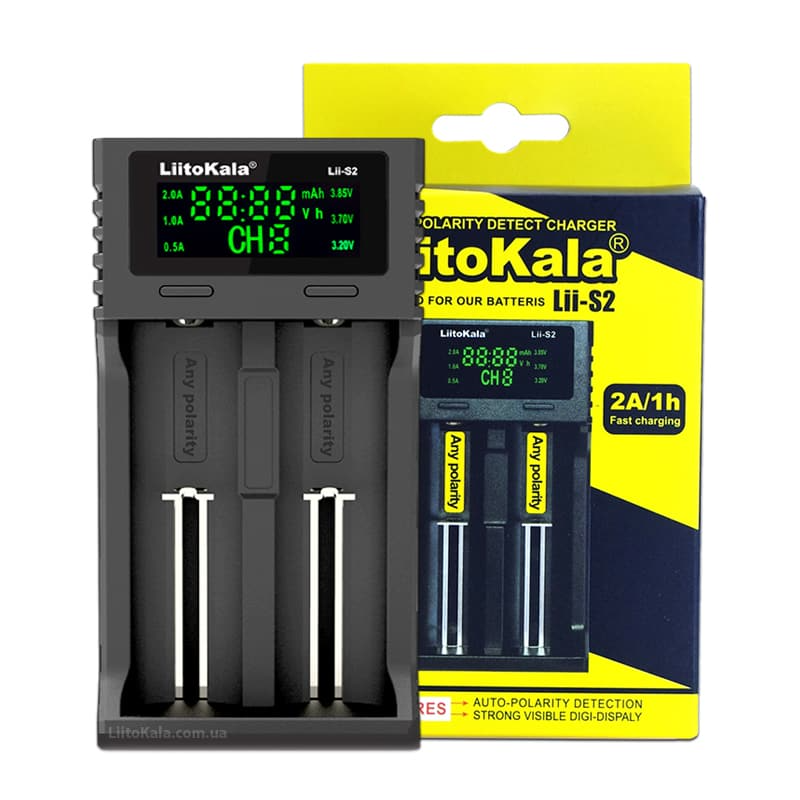 LiitoKala Lii-S2 універсальний зарядний пристрій для 18650, 26650, 21700, ААА Li-Ion, LiFePO4, NiMH