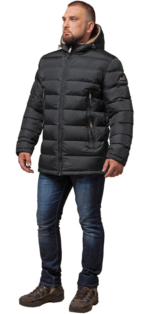 Куртка з капюшоном зимова чоловіча графітового кольору модель 25285