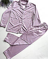 Пижама женская в клетку, штаны и рубашка