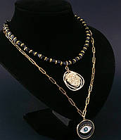 Комплект намисто та сережки з натурального каменю чорний агат авторської роботи.