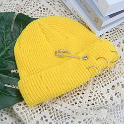 Коротка рвана шапка міні біні з шпилькою жовтий
