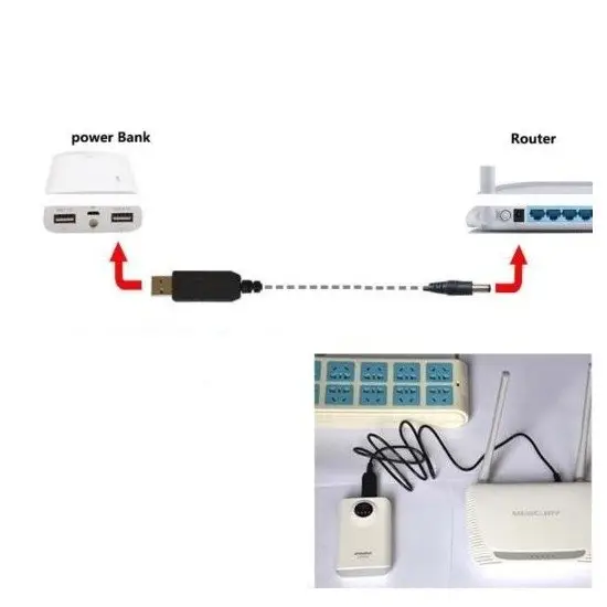 Перехідник кабель USB to DC 5.5х2.1 для роутера, модему, маршрутизатора, комутатора тощо 5 V — 12 V