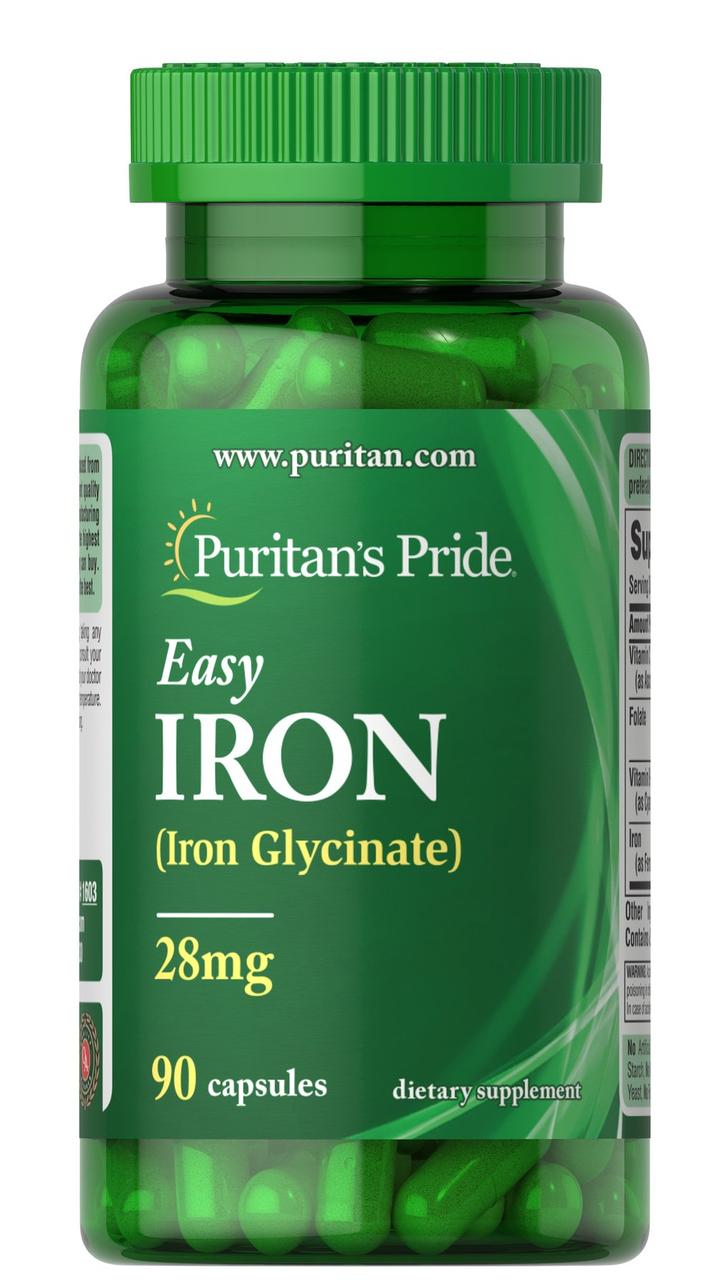 Залізо Puritan's Pride Iron 28 mg (Iron Glycinate) 90 capsules
