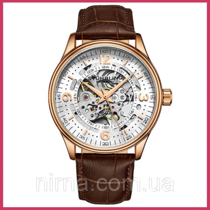 Чоловічий наручний годинник зі шкіряним ремінцем Denmark Automatic Skeleton Stührling (оригінал)