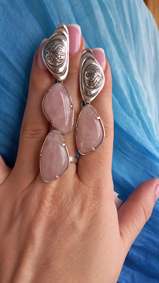 Срібний комплект із рожевим кварцом, фото 1