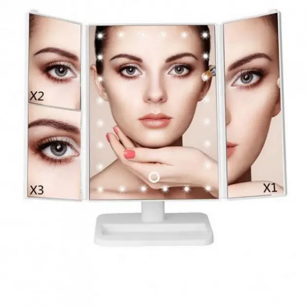 Косметичне дзеркало для макіяжу з LED-підсвіткою Superstar Mirror, Складане настільне дзеркало Біле