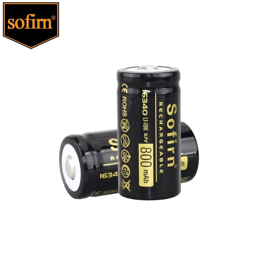 Акумулятор 16340 SOFIRN 800 mAh Li-Ion 3.7v, 500 циклів, Немає ефекту пам'яті, Реальна ємність, Оригінал, 1 шт.